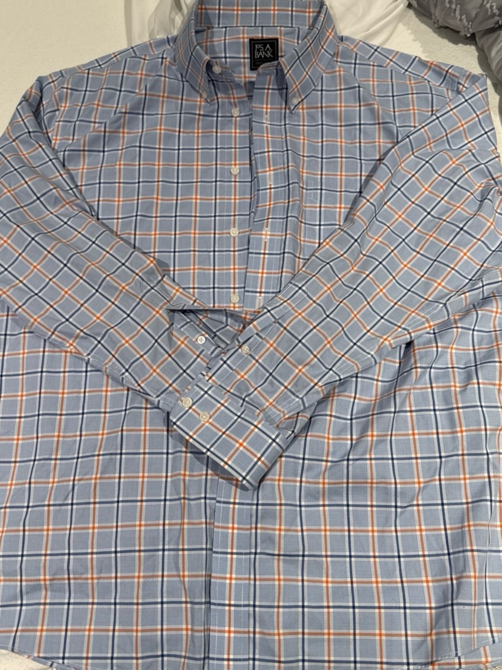 Jos. A. Bank Light Blue Plaid Button-Down Shirt with Orange and Navy Windowpane